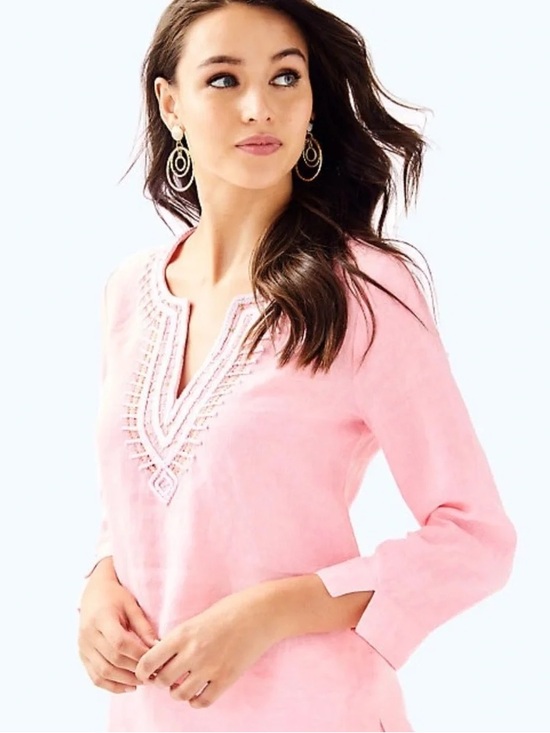 Lilly Pulitzer Tops - NWT Lilly Pulitzer: Amelia Island Linen Tunic in Pascha Pink